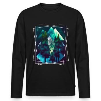 Nature géométrique Trance Polygone Abstrait Mystique - T-shirt manches longues Premium bio Homme - noir - Devant - Nico (187cm)