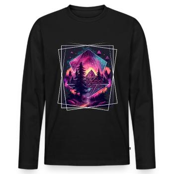 Nature géométrique Trance Polygone Abstrait Mystique - T-shirt manches longues Premium bio Homme - noir - Devant - Nico (187cm)