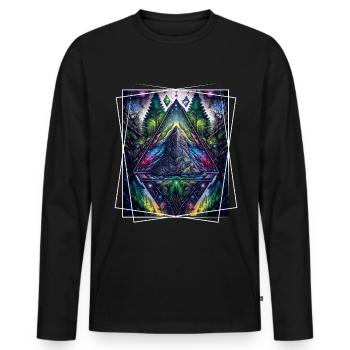 Nature géométrique Trance Polygone Abstrait Mystique - T-shirt manches longues Premium bio Homme - noir - Devant - Nico (187cm)