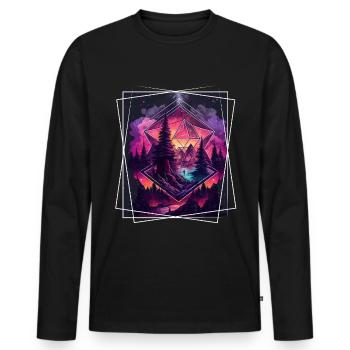 Nature géométrique Trance Polygone Abstrait Mystique - T-shirt manches longues Premium bio Homme - noir - Devant - Nico (187cm)