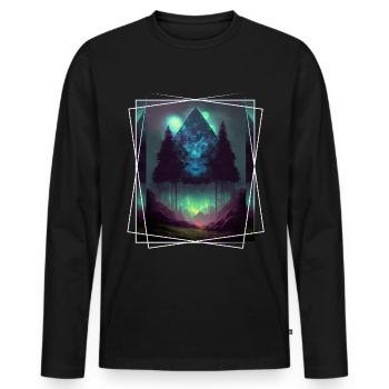 Nature géométrique Trance Polygone Abstrait Mystique - T-shirt manches longues Premium bio Homme - noir - Devant - Nico (187cm)
