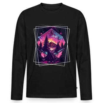 Nature géométrique Trance Polygone Abstrait Mystique - T-shirt manches longues Premium bio Homme - noir - Devant - Nico (187cm)