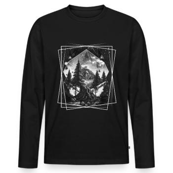 Nature géométrique Trance Polygone Abstrait Mystique - T-shirt manches longues Premium bio Homme - noir - Devant - Nico (187cm)