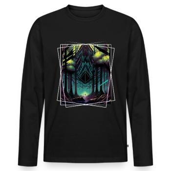 Nature géométrique Trance Polygone Abstrait Mystique - T-shirt manches longues Premium bio Homme - noir - Devant - Nico (187cm)