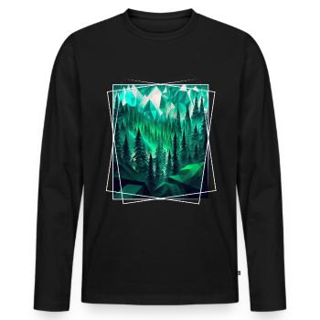 Nature géométrique Trance Polygone Abstrait Mystique - T-shirt manches longues Premium bio Homme - noir - Devant - Nico (187cm)