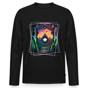 Nature géométrique Trance Polygone Abstrait Mystique - T-shirt manches longues Premium bio Homme - noir - Devant - Nico (187cm)