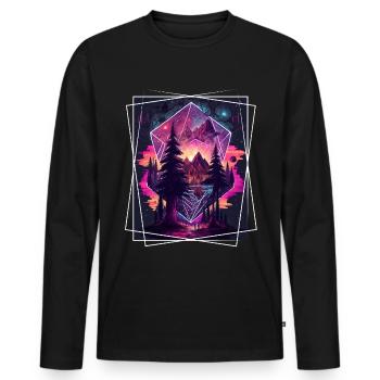 Nature géométrique Trance Polygone Abstrait Mystique - T-shirt manches longues Premium bio Homme - noir - Devant - Nico (187cm)