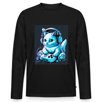Gaming cat gamer streamer headphone controller - Men's Premium Organic Long Sleeve Shirt - black - Front - Nico (187cm)