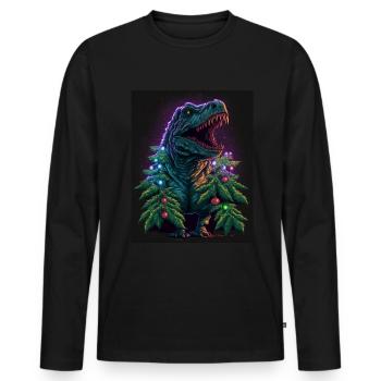 Dino T-Rex Christmas Tree Fairy Lights Hiver - T-shirt manches longues Premium bio Homme - noir - Devant - Nico (187cm)