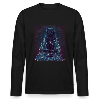 Süße Katze Weihnachtsbaum Lichterkette Winter - Männer Premium Bio Langarmshirt - Schwarz - Vorne - Nico (187cm)
