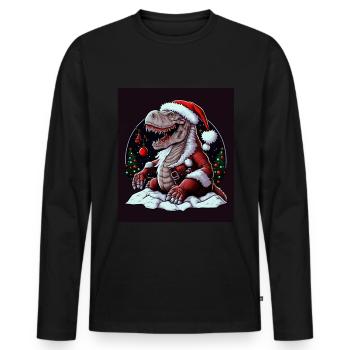 Dino T-Rex Christmas Tree Fairy Lights Hiver - T-shirt manches longues Premium bio Homme - noir - Devant - Nico (187cm)