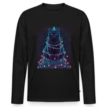 Süße Katze Weihnachtsbaum Lichterkette Winter - Männer Premium Bio Langarmshirt - Schwarz - Vorne - Nico (187cm)