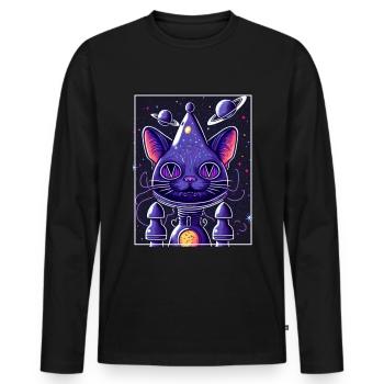Katze Weltraum Astronaut Space Neon Raketen - Männer Premium Bio Langarmshirt - Schwarz - Vorne - Nico (187cm)