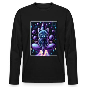 Cat Space Astronaut Space Neon Rockets - T-shirt manches longues Premium bio Homme - noir - Devant - Nico (187cm)