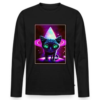 Cat Space Astronaut Space Neon Rockets - T-shirt manches longues Premium bio Homme - noir - Devant - Nico (187cm)