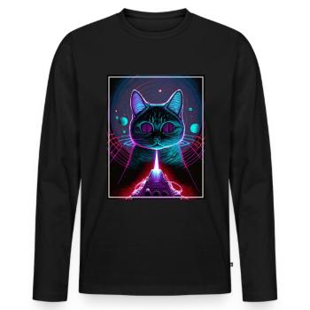 Katze Weltraum Astronaut Space Neon Raketen - Männer Premium Bio Langarmshirt - Schwarz - Vorne - Nico (187cm)