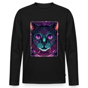 Katze Weltraum Astronaut Space Neon Raketen - Männer Premium Bio Langarmshirt - Schwarz - Vorne - Nico (187cm)