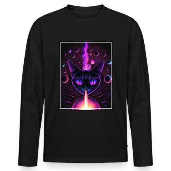 Katze Weltraum Astronaut Space Neon Raketen - Männer Premium Bio Langarmshirt - Schwarz - Vorne - Nico (187cm)
