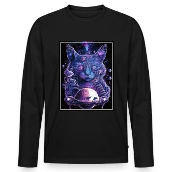 Cat Space Astronaut Space Neon Rockets - T-shirt manches longues Premium bio Homme - noir - Devant - Nico (187cm)