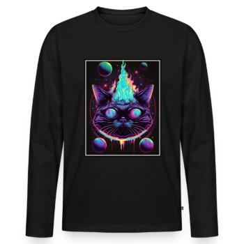 Cat Space Astronaut Space Neon Rockets - T-shirt manches longues Premium bio Homme - noir - Devant - Nico (187cm)