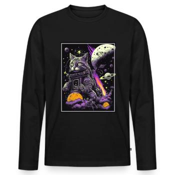 Cat Space Astronaut Space Neon Rockets - T-shirt manches longues Premium bio Homme - noir - Devant - Nico (187cm)