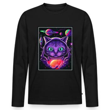 Katze Weltraum Astronaut Space Neon Raketen - Männer Premium Bio Langarmshirt - Schwarz - Vorne - Nico (187cm)