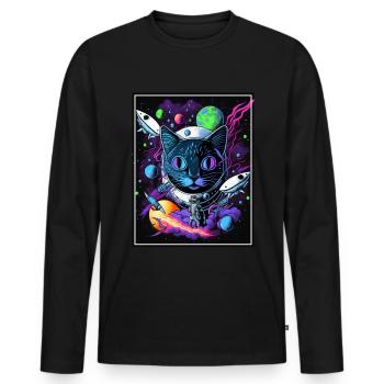 Cat Space Astronaut Space Neon Rockets - T-shirt manches longues Premium bio Homme - noir - Devant - Nico (187cm)