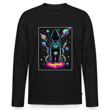 Cat Space Astronaut Space Neon Rockets - T-shirt manches longues Premium bio Homme - noir - Devant - Nico (187cm)