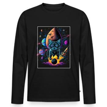 Cat Space Astronaut Space Neon Rockets - T-shirt manches longues Premium bio Homme - noir - Devant - Nico (187cm)