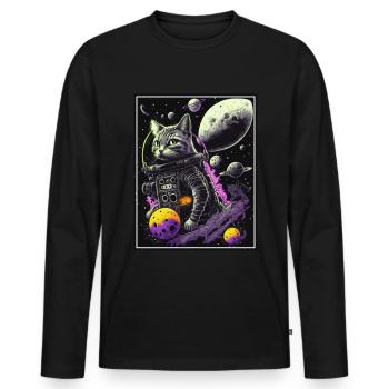 Cat Space Astronaut Space Neon Rockets - T-shirt manches longues Premium bio Homme - noir - Devant - Nico (187cm)