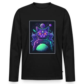 Katze Weltraum Astronaut Space Neon Raketen - Männer Premium Bio Langarmshirt - Schwarz - Vorne - Nico (187cm)
