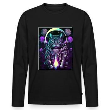 Cat Space Astronaut Space Neon Rockets - T-shirt manches longues Premium bio Homme - noir - Devant - Nico (187cm)