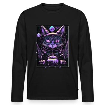 Katze Weltraum Astronaut Space Neon Raketen - Männer Premium Bio Langarmshirt - Schwarz - Vorne - Nico (187cm)