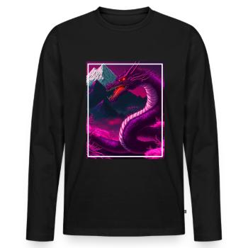 Dragon Japan Cherry Blossom Mountains Neon Retro Fable - Men's Premium Organic Long Sleeve Shirt - black - Front - Nico (187cm)