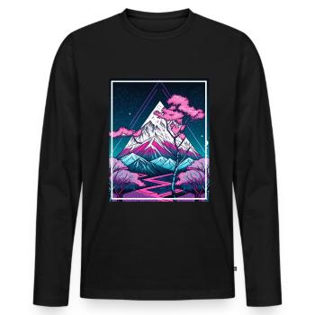 Geometrisch Japan Kirschblüte Berge Neon Fabel - Männer Premium Bio Langarmshirt - Schwarz - Vorne - Nico (187cm)