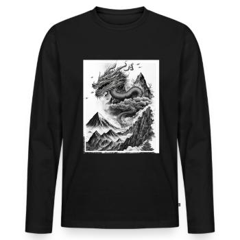 Dragon Japan Cherry Blossom Mountains Neon Retro Fable - Men's Premium Organic Long Sleeve Shirt - black - Front - Nico (187cm)