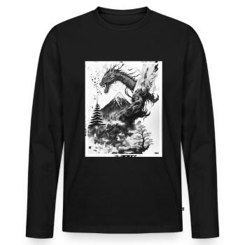 Drachen Japan Kirschblüte Berge Neon Retro Fabel - Männer Premium Bio Langarmshirt - Schwarz - Vorne - Nico (187cm)