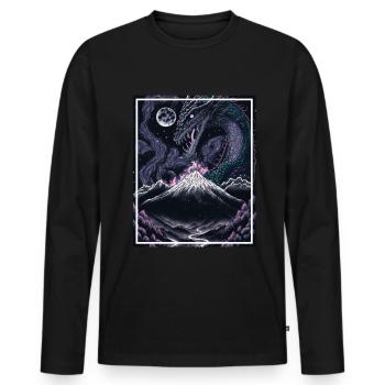 Dragon Japan Cherry Blossom Mountains Neon Retro Fable - Men's Premium Organic Long Sleeve Shirt - black - Front - Nico (187cm)