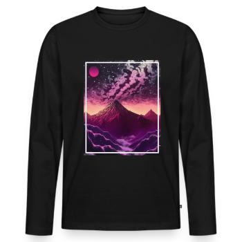 Fantasy Japan Cherry Blossom Mountains Neon Retro Fable - Men's Premium Organic Long Sleeve Shirt - black - Front - Nico (187cm)