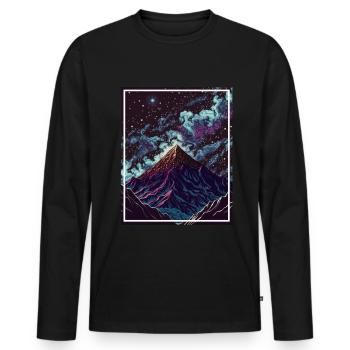 Fantasy Japan Cherry Blossom Mountains Neon Retro Fable - Men's Premium Organic Long Sleeve Shirt - black - Front - Nico (187cm)