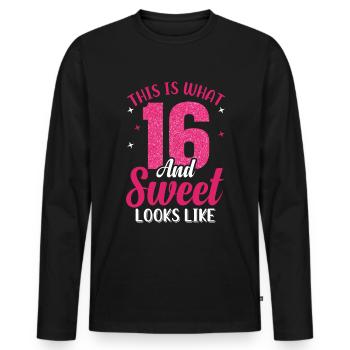16e anniversaire pour les filles Fille Seize ans - T-shirt manches longues Premium bio Homme - noir - Devant - Nico (187cm)