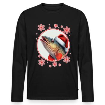 Pêche Pêcheur Pêcheuse Noël Pêcheur Poisson - T-shirt manches longues Premium bio Homme - noir - Devant - Nico (187cm)