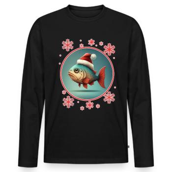 Pêche Pêcheur Pêcheuse Noël Pêcheur Poisson - T-shirt manches longues Premium bio Homme - noir - Devant - Nico (187cm)