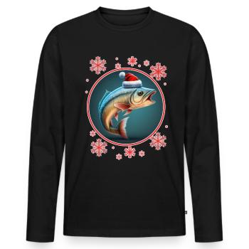 Pêche Pêcheur Pêcheuse Noël Pêcheur Poisson - T-shirt manches longues Premium bio Homme - noir - Devant - Nico (187cm)