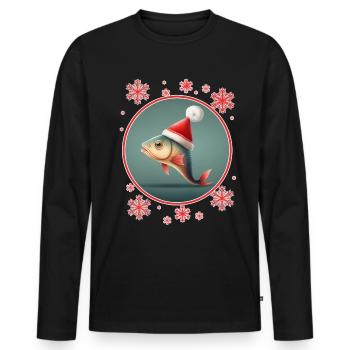 Pêche Pêcheur Pêcheuse Noël Pêcheur Poisson - T-shirt manches longues Premium bio Homme - noir - Devant - Nico (187cm)