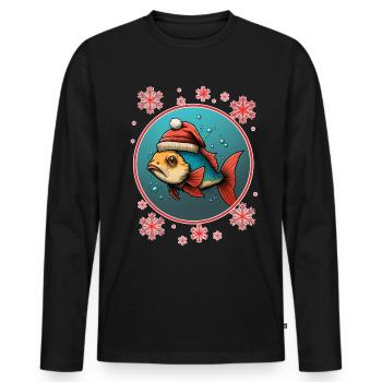 Pêche Pêcheur Pêcheuse Noël Pêcheur Poisson - T-shirt manches longues Premium bio Homme - noir - Devant - Nico (187cm)