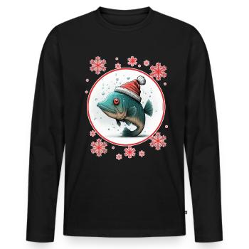 Pêche Pêcheur Pêcheuse Noël Pêcheur Poisson - T-shirt manches longues Premium bio Homme - noir - Devant - Nico (187cm)