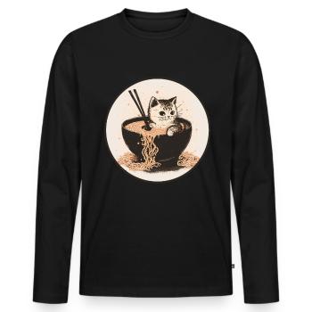 Cat Cat Ramen Noodles Sweet Kitten Noodle Soup - Men's Premium Organic Long Sleeve Shirt - black - Front - Nico (187cm)