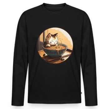 Cat Cat Ramen Noodles Sweet Kitten Noodle Soup - Men's Premium Organic Long Sleeve Shirt - black - Front - Nico (187cm)