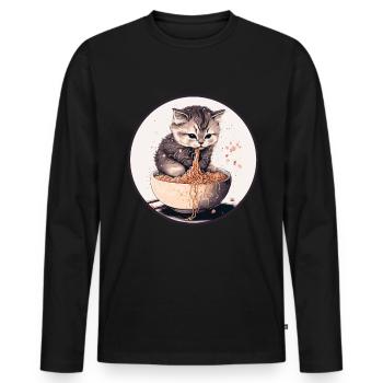 Cat Cat Ramen Noodles Sweet Kitten Noodle Soup - Men's Premium Organic Long Sleeve Shirt - black - Front - Nico (187cm)
